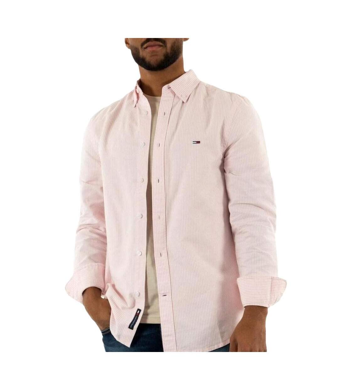 Chemise rayures bordeaux/blanc homme tommy hilfiger  slim stripe-1