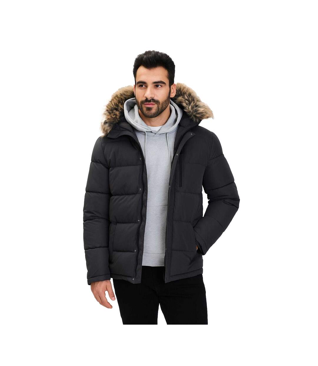 Doudoune Matelassée Motif/style Bord Duveteux Homme Gris Minoti-1