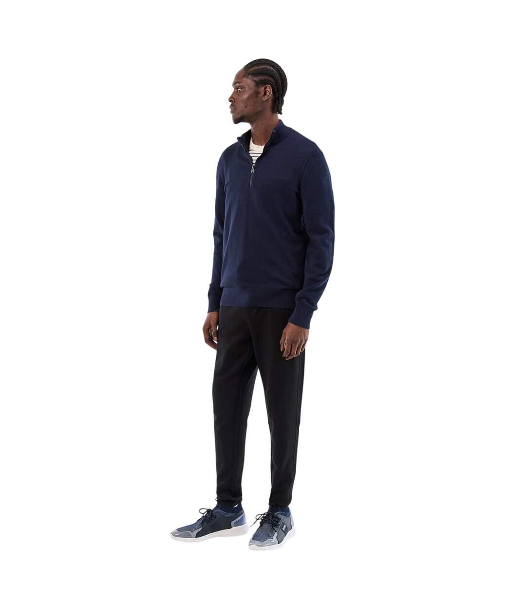 Mens Monk Knitted Sock Trainers Dark Blue Boss-1