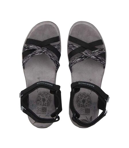 Womens/ladies Salina Cross Strap Leather Walking Sandals Black Grey Karrimor