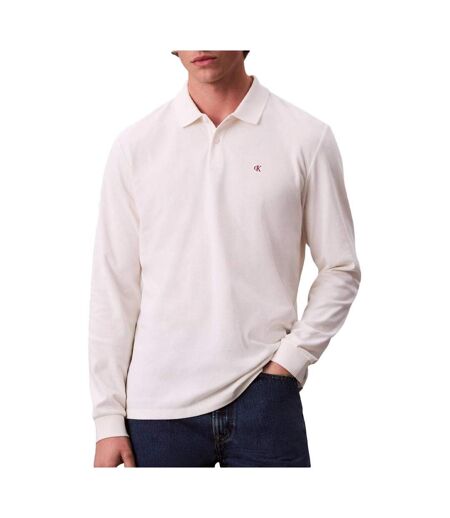 Polo manches longues blanc  homme calvin klein casual pique
