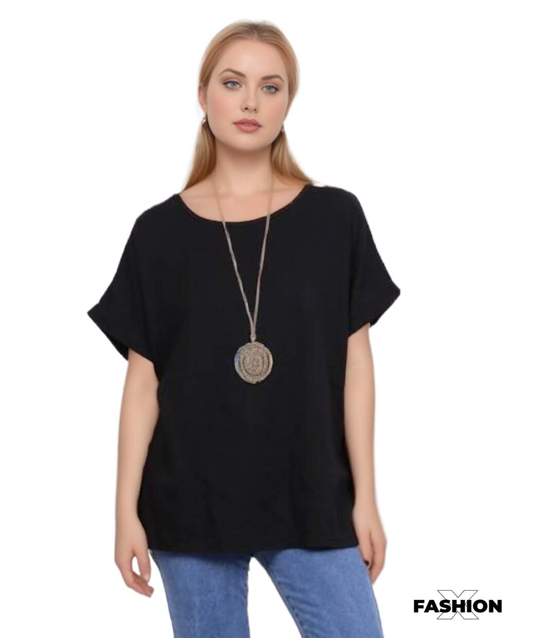 Tee shirt femme manches courtes - Col rond - Couleur noir-1