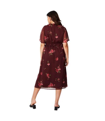 Womens/ladies floral chiffon frill plus midi dress maroon Dorothy Perkins