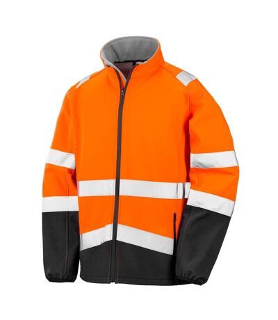 Mens Printable Safety Soft Shell Jacket Fluorescent Orange Black SAFE-GUARD By Result