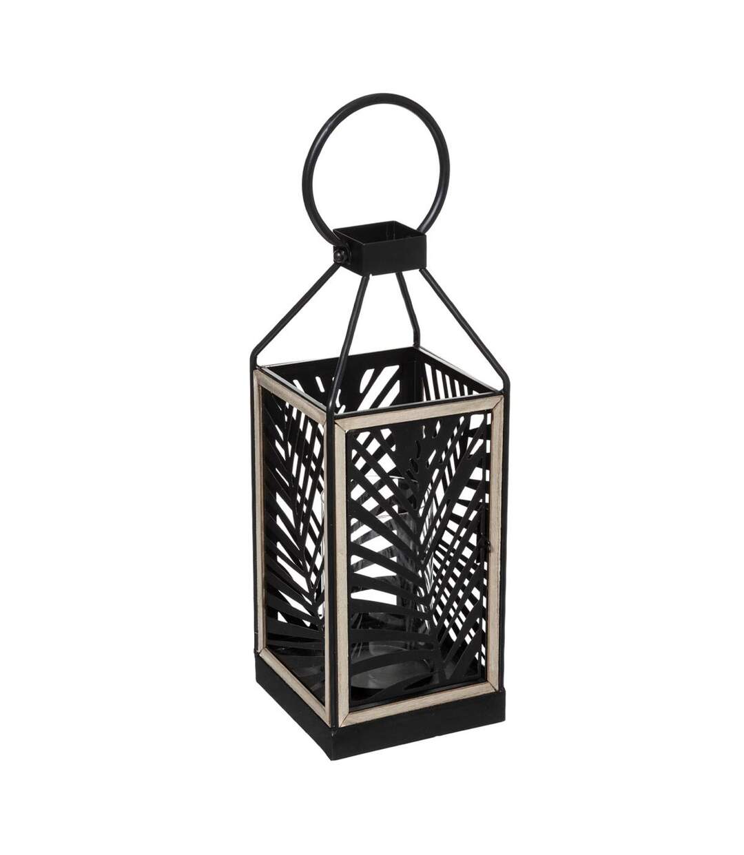 Lanterne en Métal Design Feuillage 38cm Noir-1