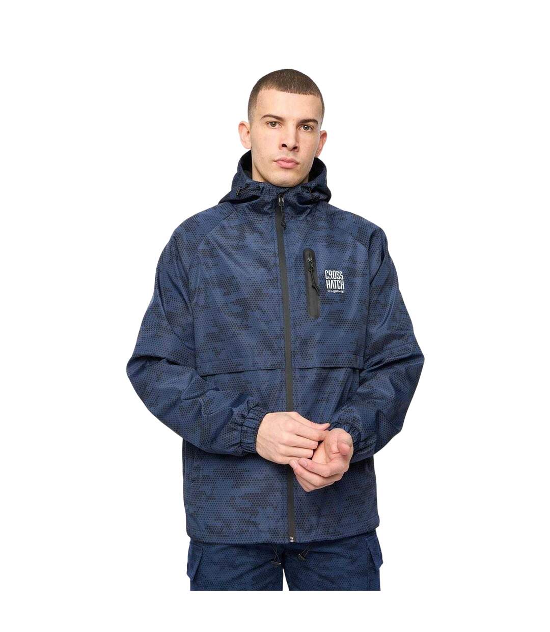 Mens Janscore All-over Print Lightweight Hooded Jacket Blue Crosshatch-2