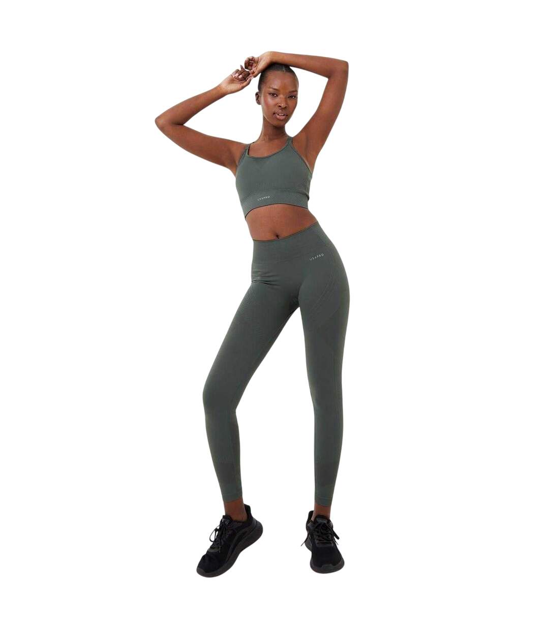 Womens/ladies Seamless High Rise Leggings Khaki USA Pro-1