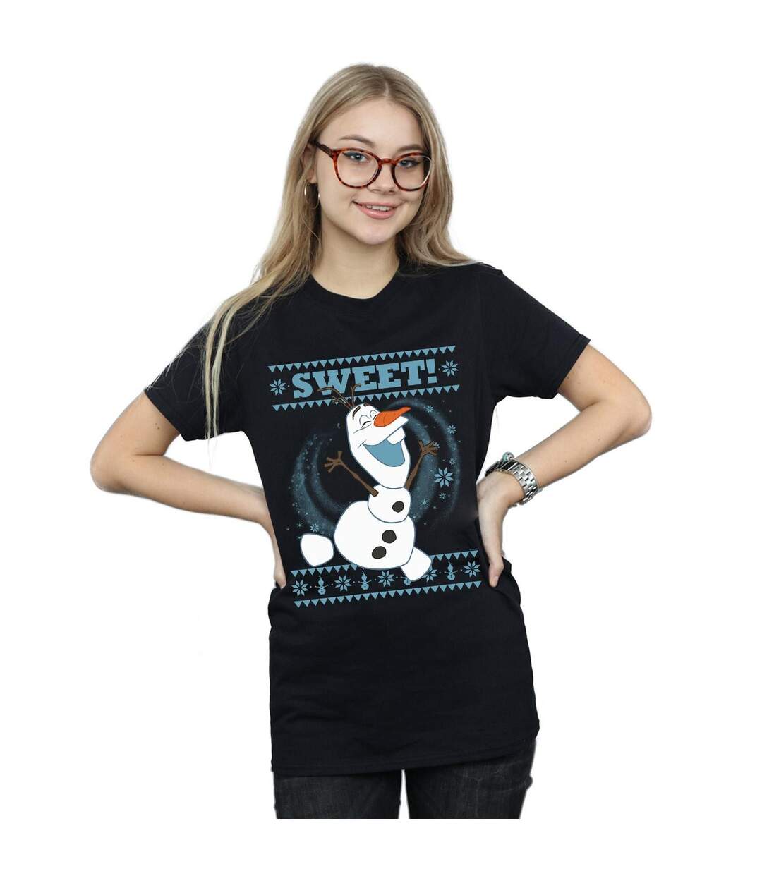 Disney Womens/Ladies Frozen Olaf Sweet Christmas Cotton Boyfriend T-Shirt (Noir) - UTBI24925-2