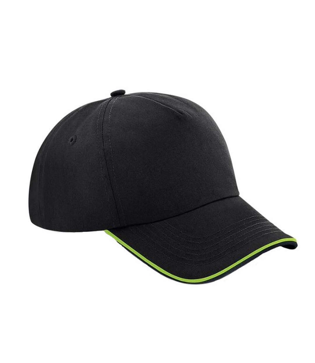 Beechfield Adults Unisex Authentic 5 Panel Piped Peak Cap (Black/Lime Green) - UTBC4640-1