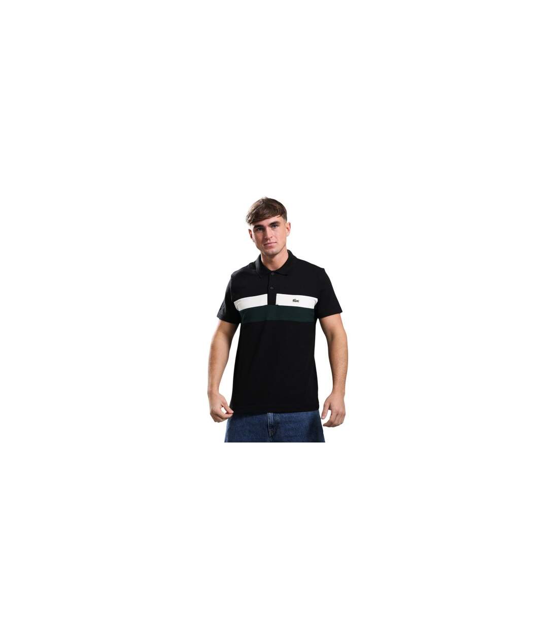 Mens Colour Block Polo Shirt Black Lacoste-1
