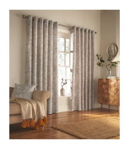 Furn Irwin Woodland Design Ringtop Eyelet Curtains (Pair) (Stone) (66x54in)