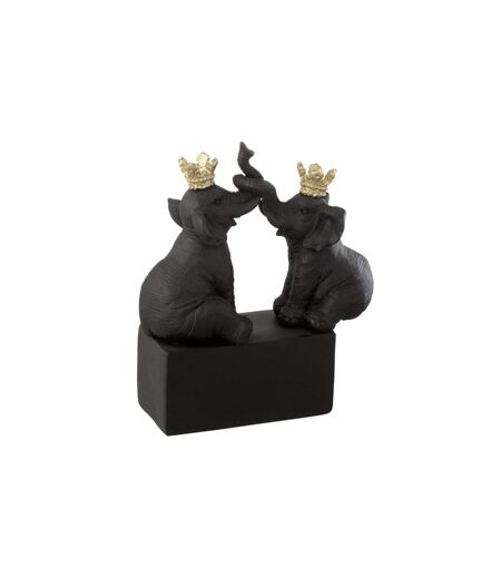 Statuette Éléphants sur Socle Couronne 21cm Noir