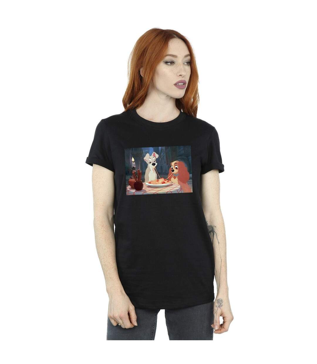 Disney Femme/Ladies Lady And The Tramp Photo Spaghetti Coton Boyfriend T-Shirt (Noir) - UTBI30743-2