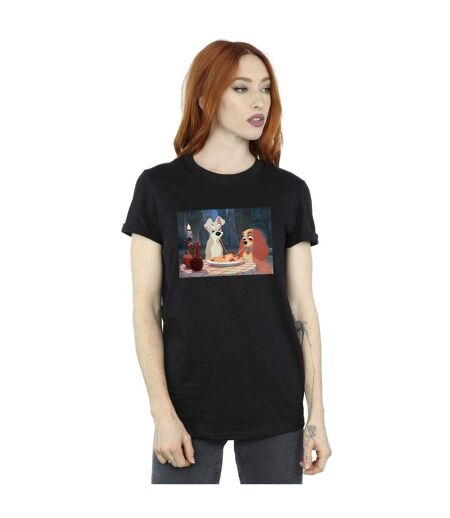 Disney Femme/Ladies Lady And The Tramp Photo Spaghetti Coton Boyfriend T-Shirt (Noir) - UTBI30743