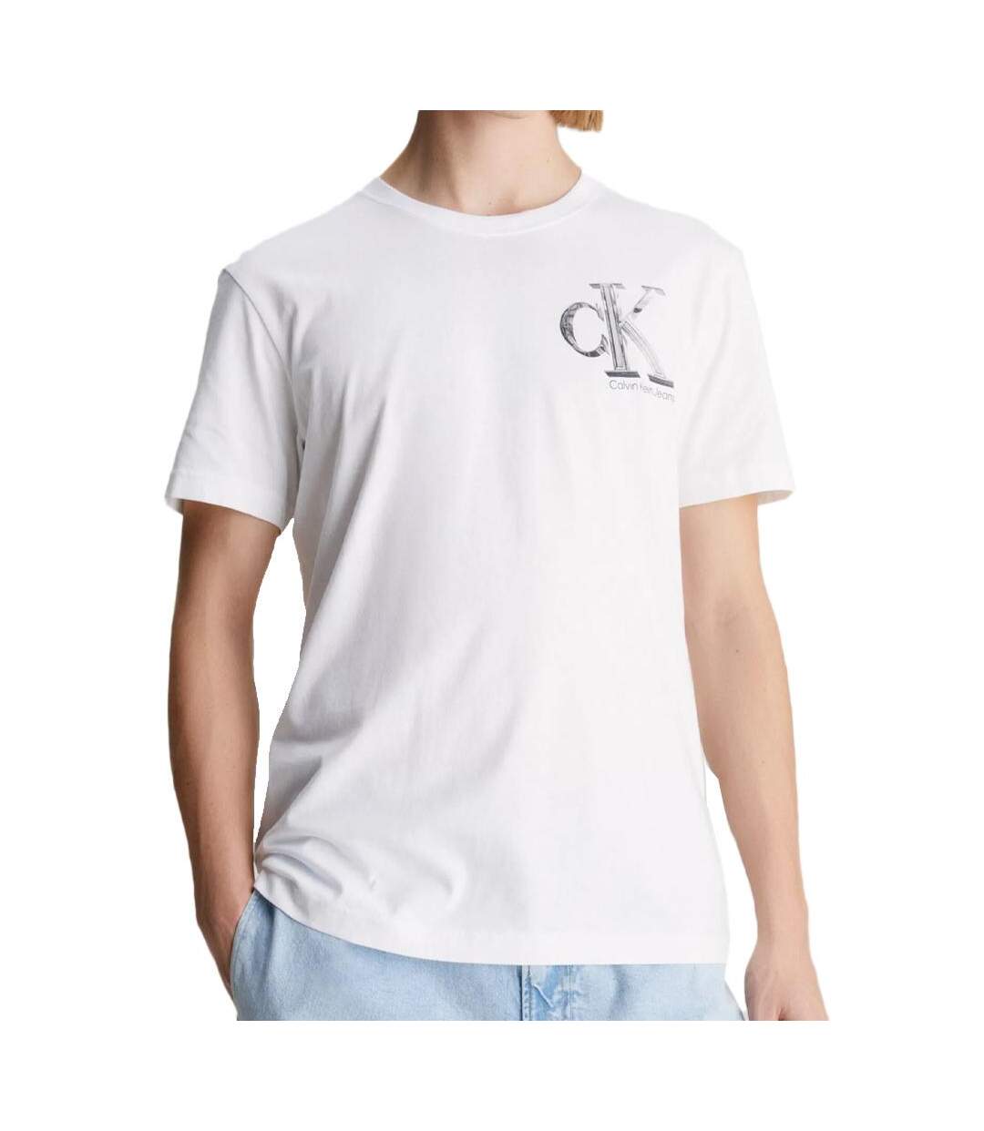 T-shirt Blanc Homme Calvin Klein Jeans Meta Monogram - L