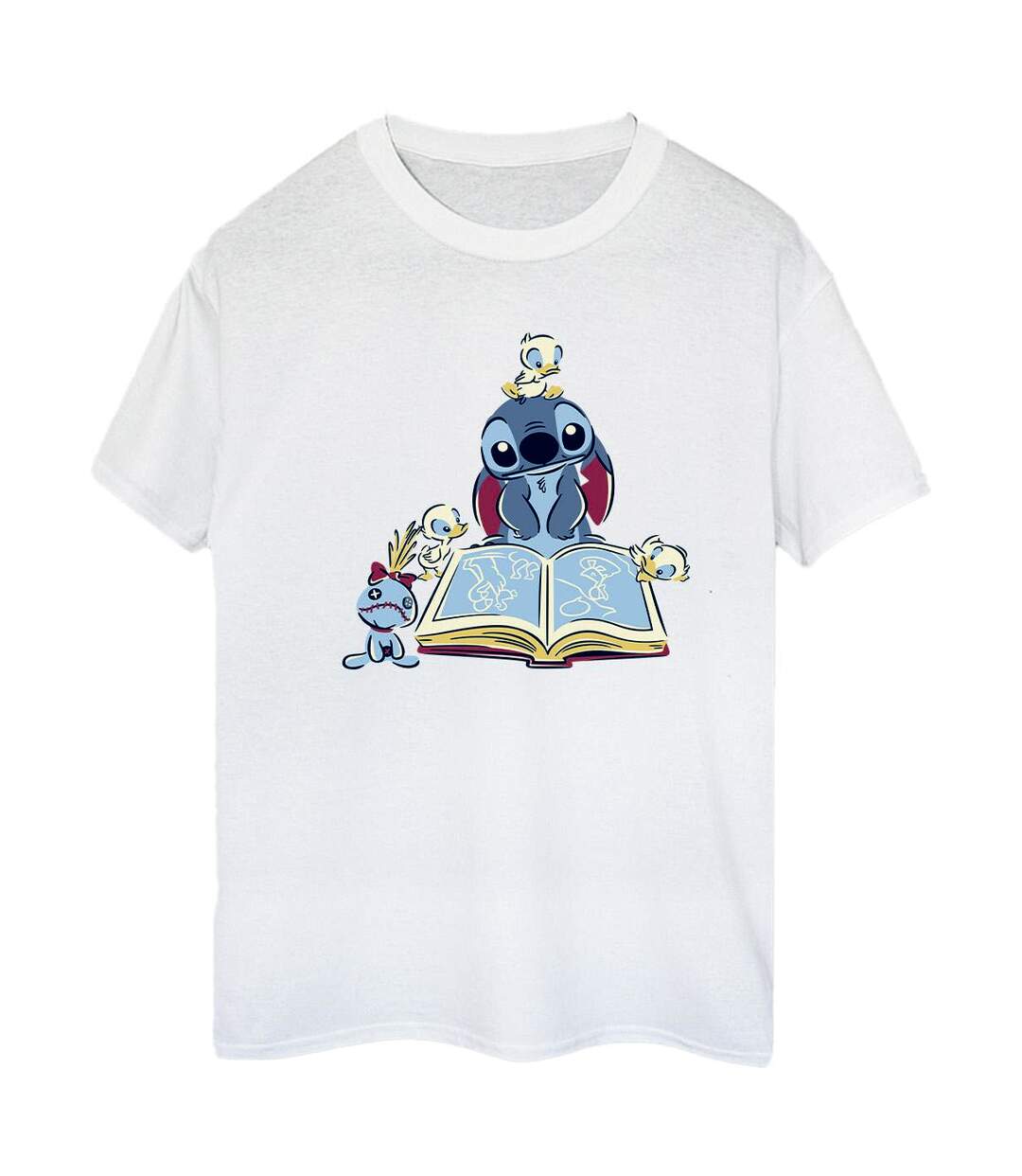 Disney Femmes/Les femmes Lilo & Stitch Reading A Book Cotton Boyfriend T-Shirt (Blanc) - UTBI30078-1