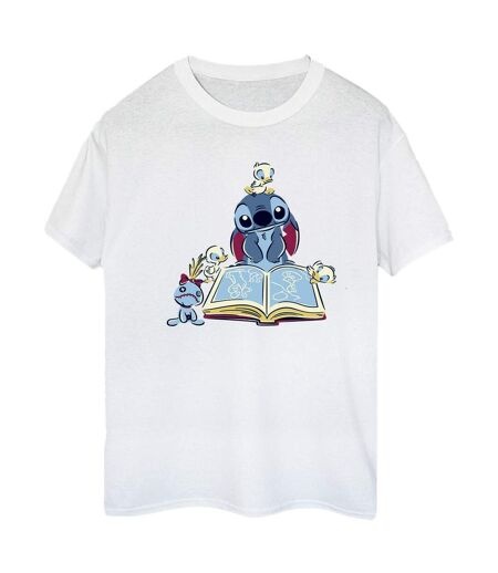 Disney Femmes/Les femmes Lilo & Stitch Reading A Book Cotton Boyfriend T-Shirt (Blanc) - UTBI30078