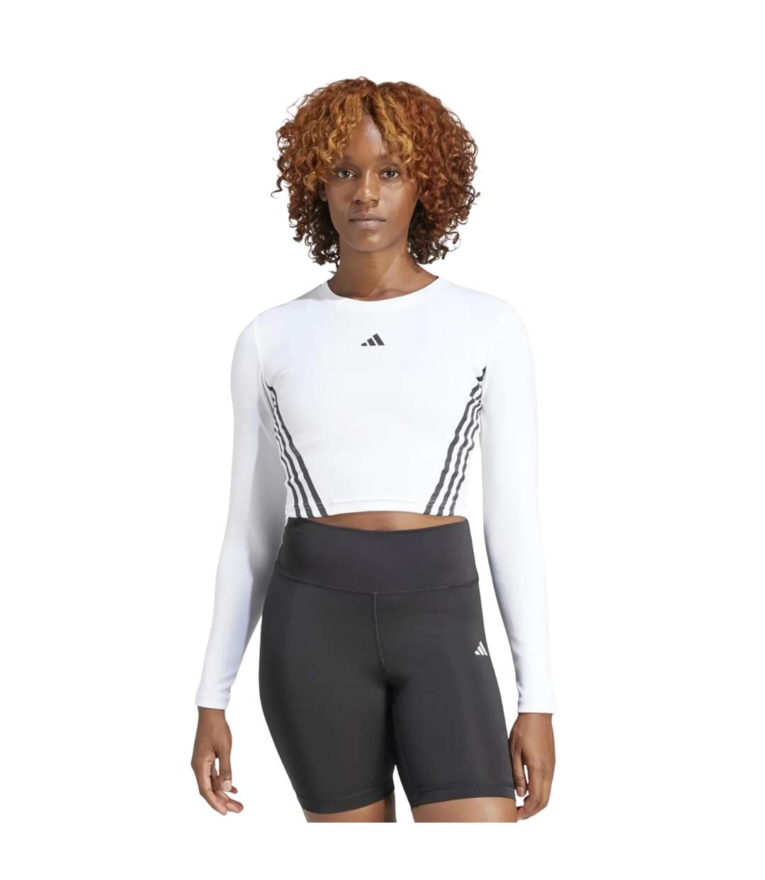 T-shirt court manches longues hyperglam femme blanc / noir Adidas-3