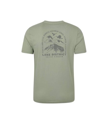 Mens Lake District Back Print Short-sleeved T-shirt Khaki Green Mountain Warehouse