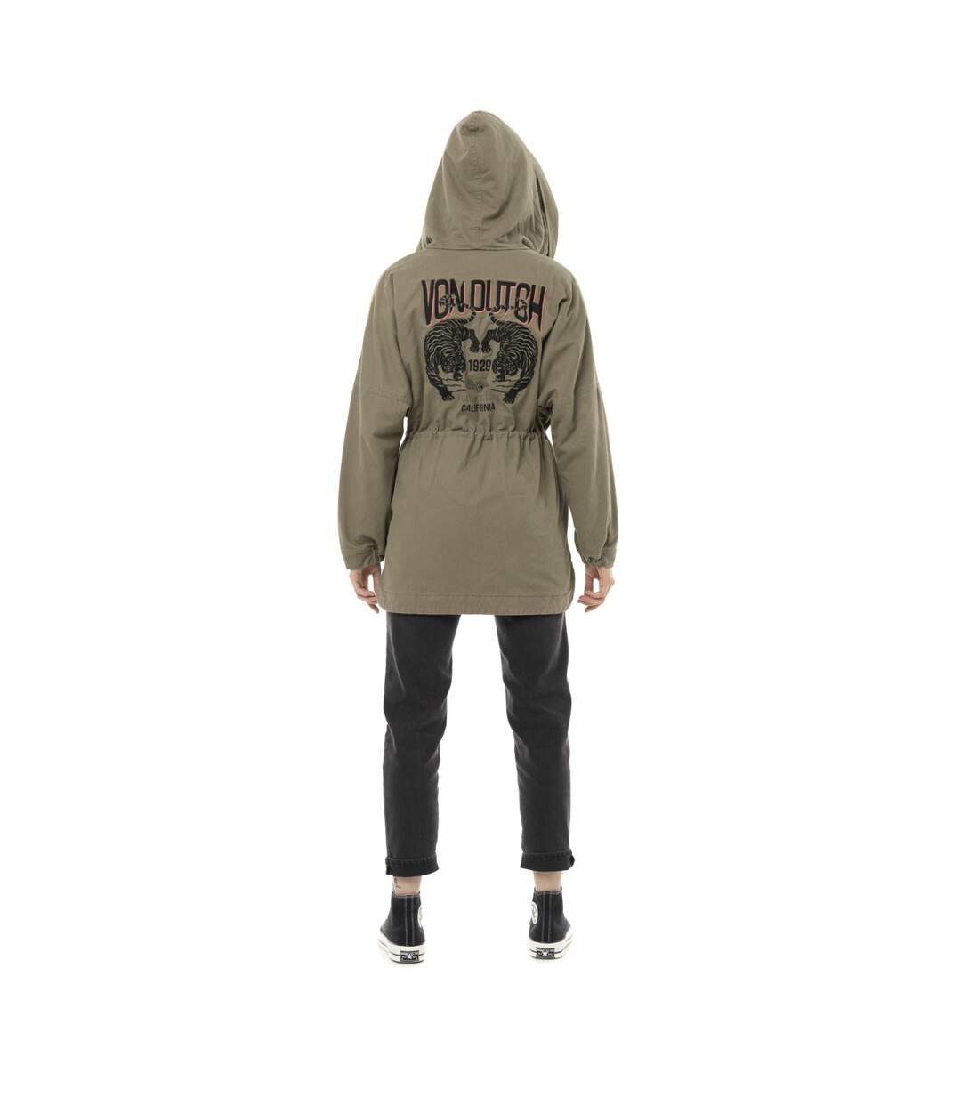 Veste femme à capuche doublée fausse fourrure avec patchs Sahaca Vondutch-2