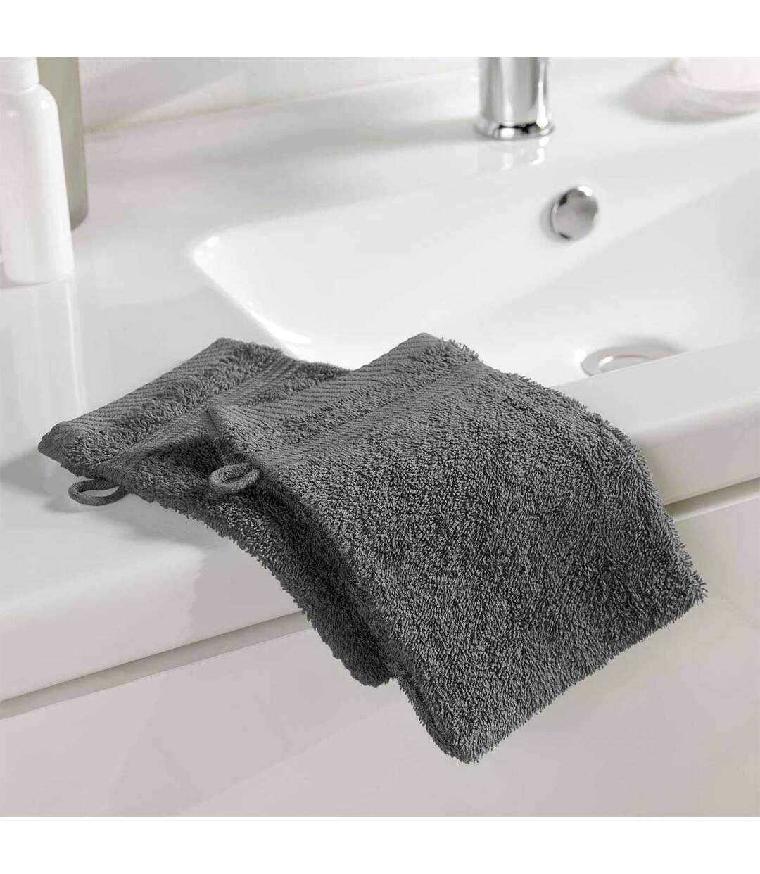 Lot de 2 Gants de Toilette Tendresse 15x21cm Anthracite-2