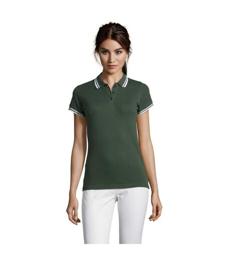 Polo manches courtes pasadena femme vert forêt/blanc SOLS