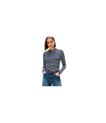 T-shirt Manches Longues Motif/style À Rayures Femme Bleu Marine Foncé Blanc Tommy Hilfiger