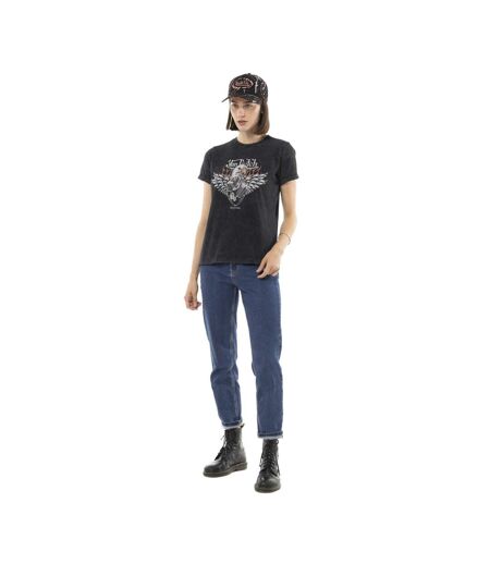 T-shirt femme uni col rond délavé et print devant Motor Vondutch