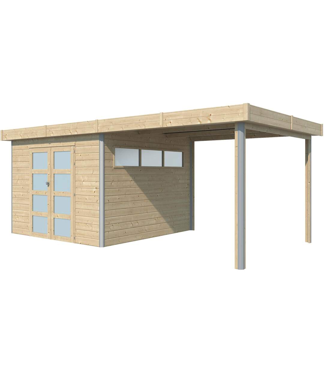 Chalet en bois profil aluminium contemporain avec extension 16.80 m² Avec plancher + gouttière