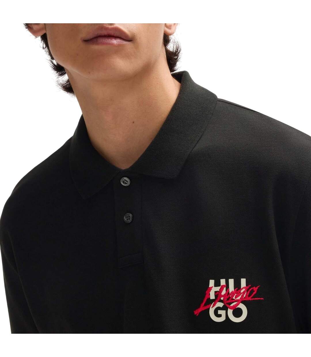 Mens Double Logo Polo Shirt Black Hugo-3