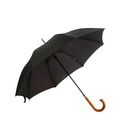 Unisex Plain Black Automatic Walking Umbrella With Wooden Handle (Premium Pongee Fabric) (Black) (See Description) - UTUM115