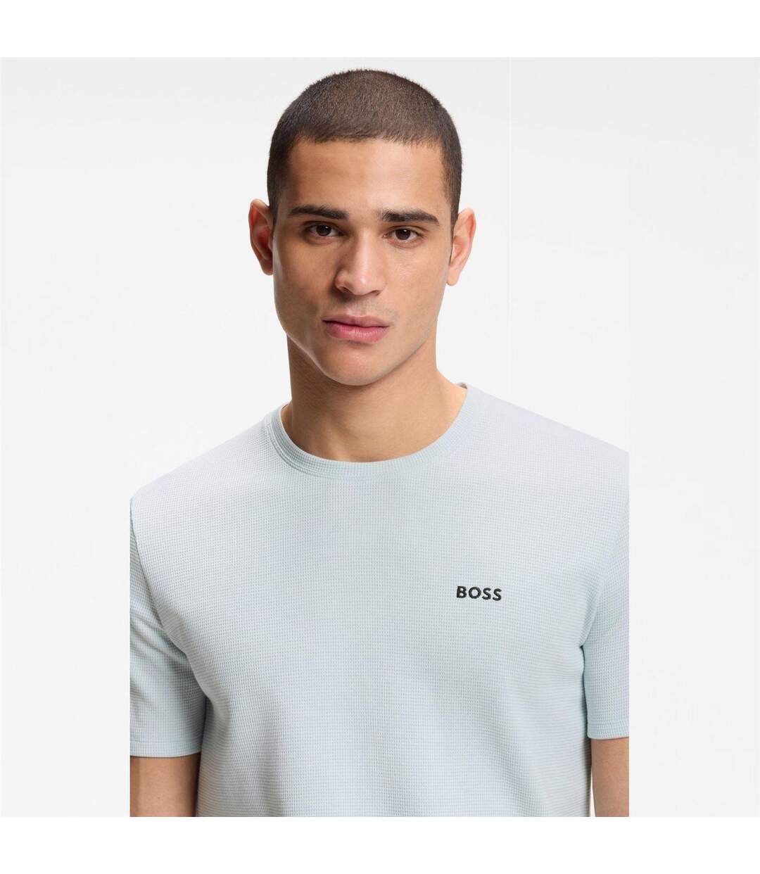 Mens Waffle Knit Structured Pyjama Top Open Blue Boss-4