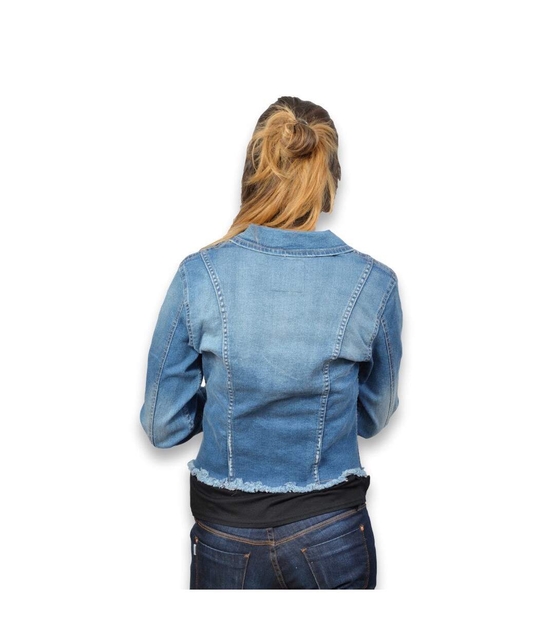 Blouson femme manches longues en jean court stone used-2