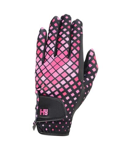 Hy5 Unisex Lightweight Printed Riding Gloves (Black/Light Pink/Cerise) - UTBZ3165