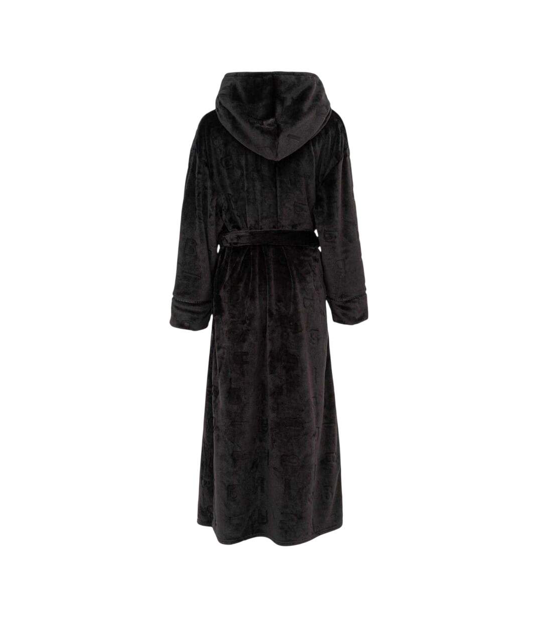 Womens/ladies Plain Hooded Robe Black Biba-2