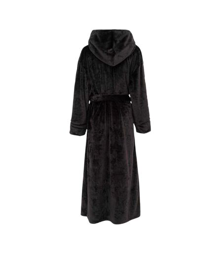 Womens/ladies Plain Hooded Robe Black Biba