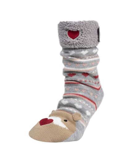 Isotoner Chaussettes d'intérieur femme en maille, doublé sherpa, antidérapante