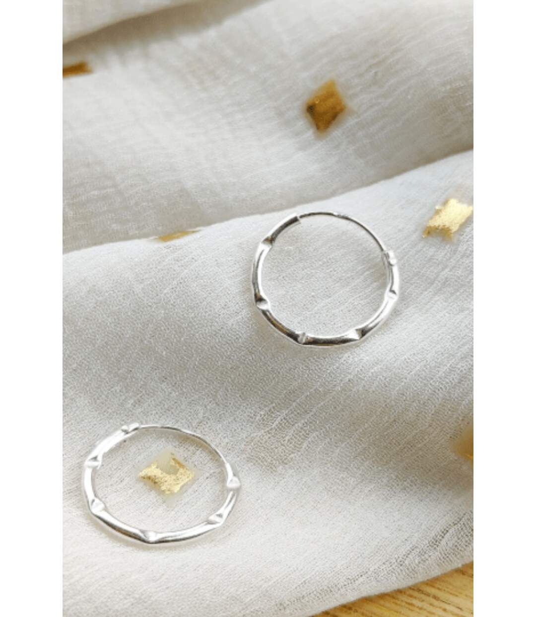 Pure Silver Small Hammered Bali Lightweight Dainty Unisex Punk Hoop Earring-1