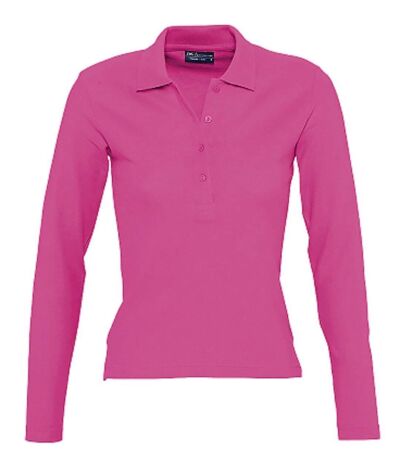 Polo manches longues - Femme - 11317 - rose flash