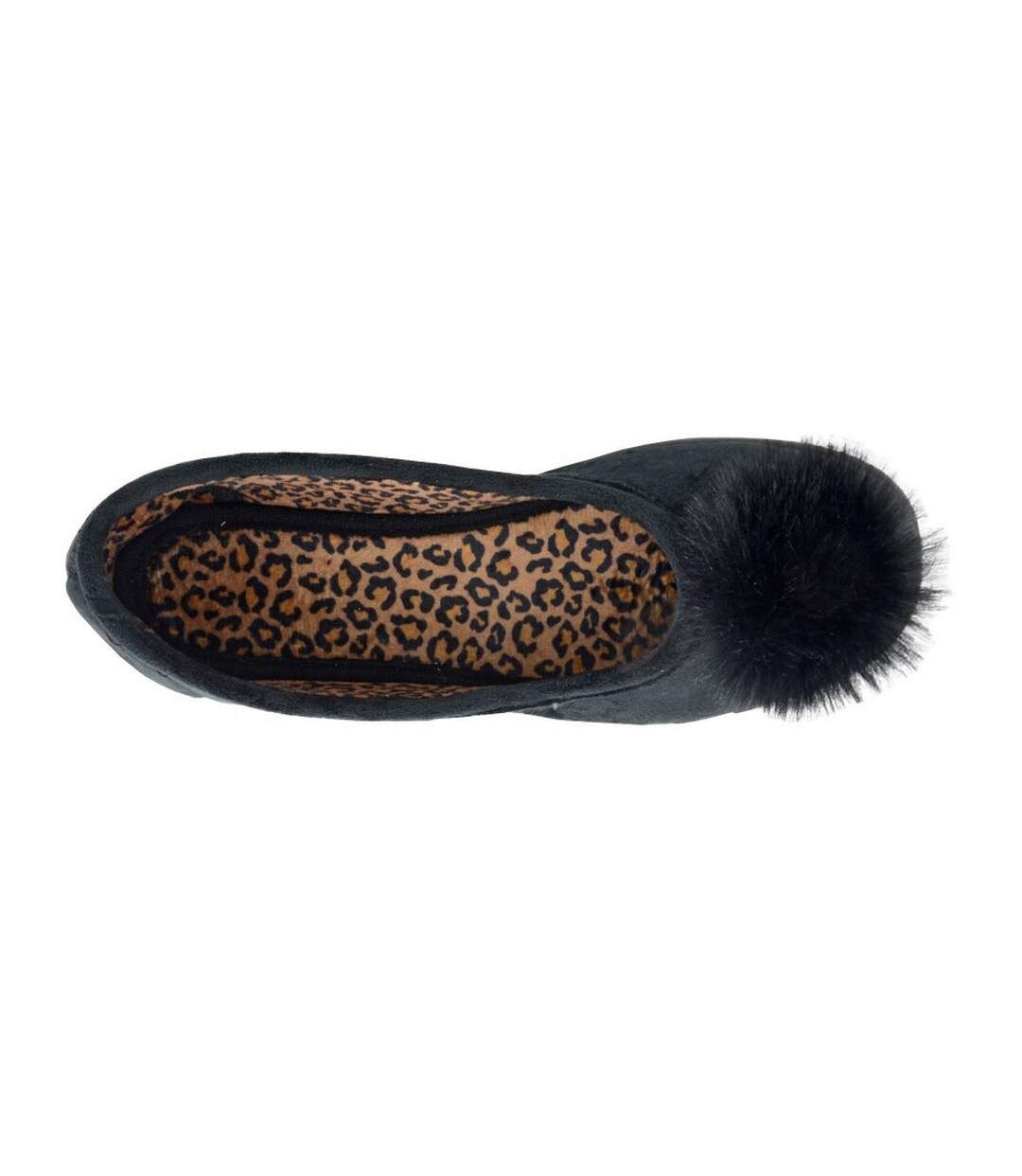 Womens/ladies Julie Pom Pom Slippers Black Sleepers-2