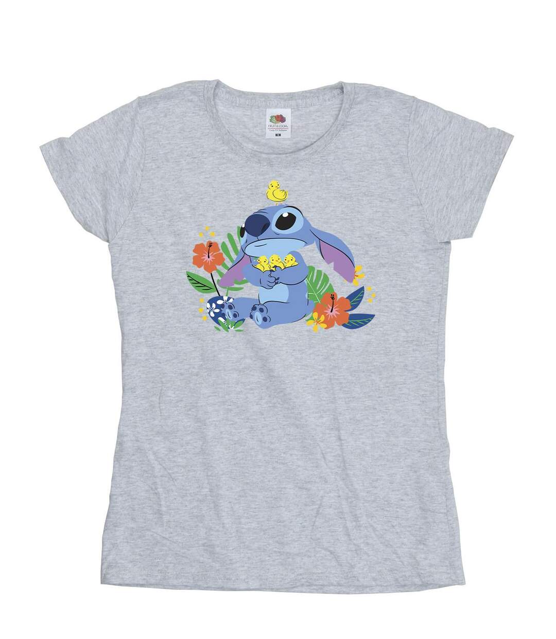 Disney T-shirt en coton motif oiseaux Lilo & Stitch Femme/Femme (Gris sportif) - UTBI25900-1