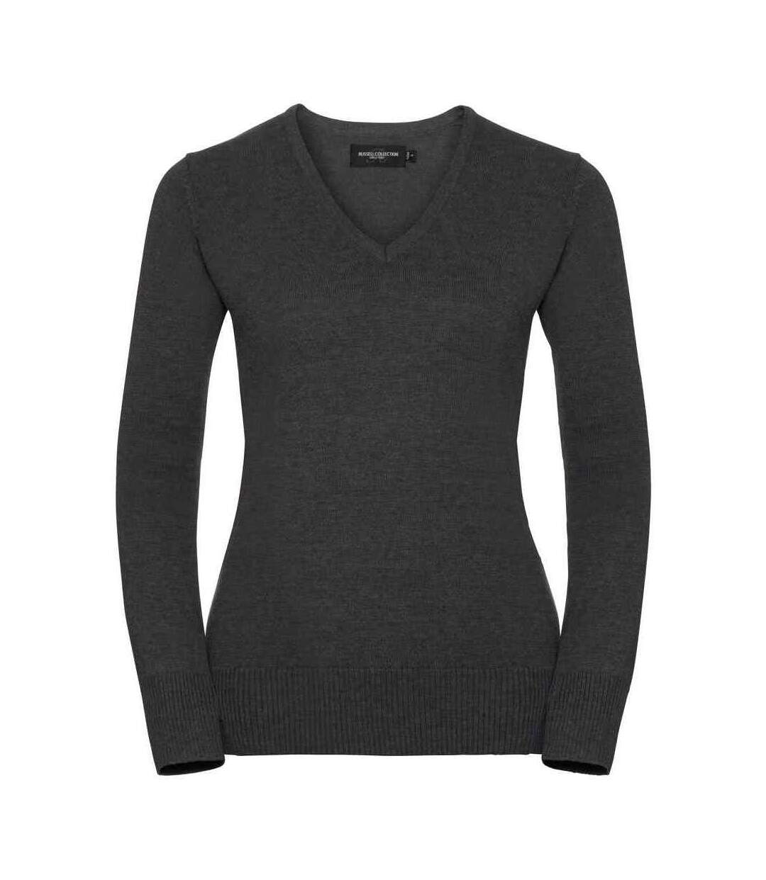 Womens/ladies marl v neck sweatshirt charcoal Russell Collection