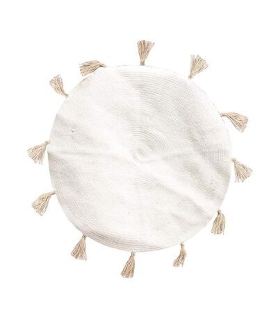 Tapis rond en coton pompons 90 cm Blanc cassé