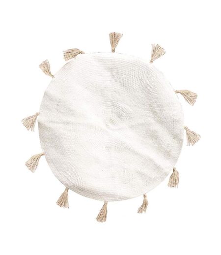 Tapis rond en coton pompons 90 cm Blanc cassé