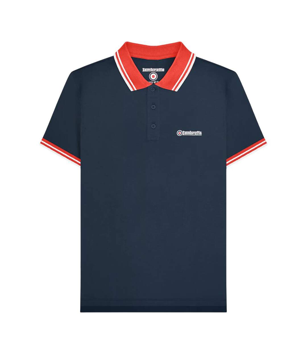 Polo Motif/style Rayure Contrastée Sur Bord Homme Bleu Marine Rouge Lambretta-2