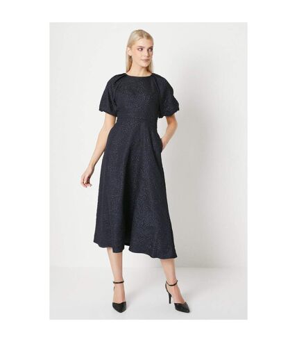 Principles Womens/Ladies Jacquard Puff Sleeve Midi Dress (Navy) - UTDH6667