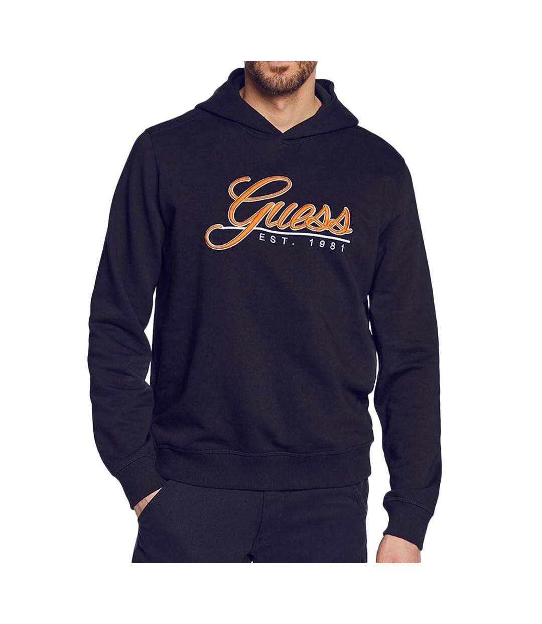 Sweat à capuche marine homme guess beau-1