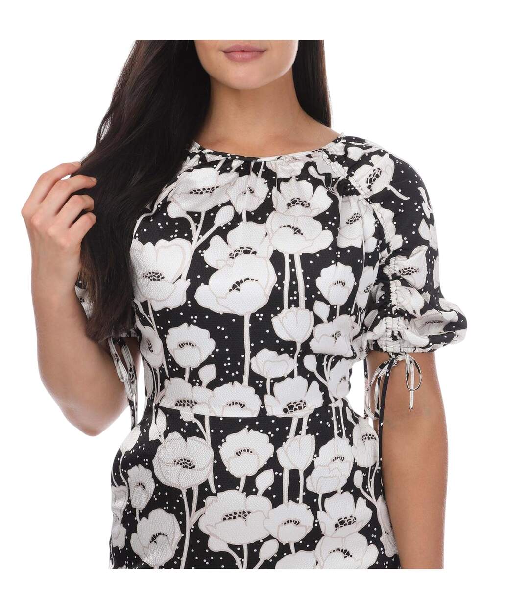 Robe Mi-longue Manches Bouffantes Motif/style Coquelicot Floral Abriee Femme Noir Ted Baker-4