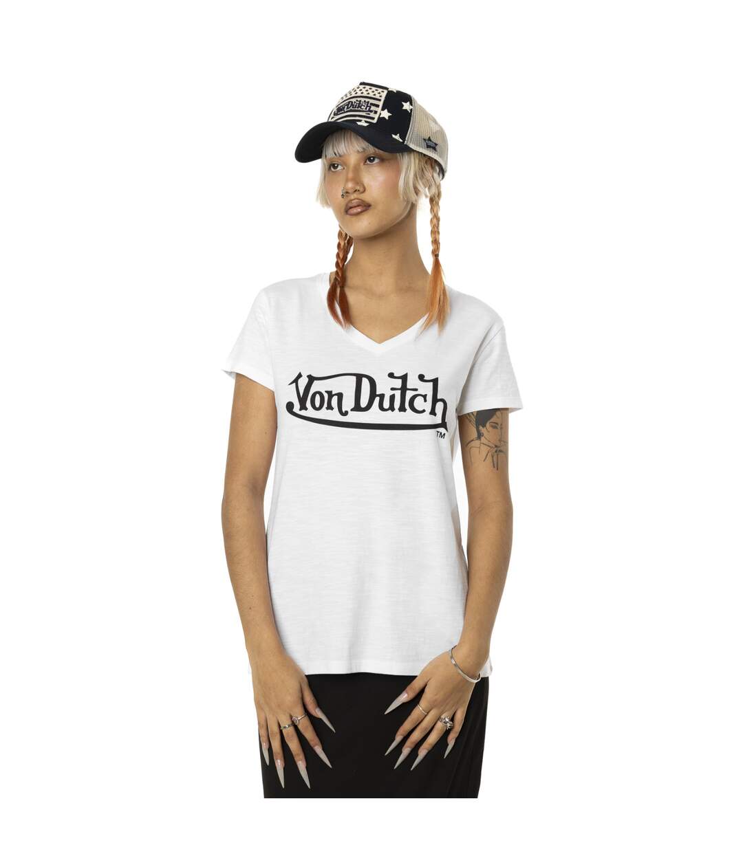 T-shirt femme col rond en slub coton avec print devant Slub Vondutch