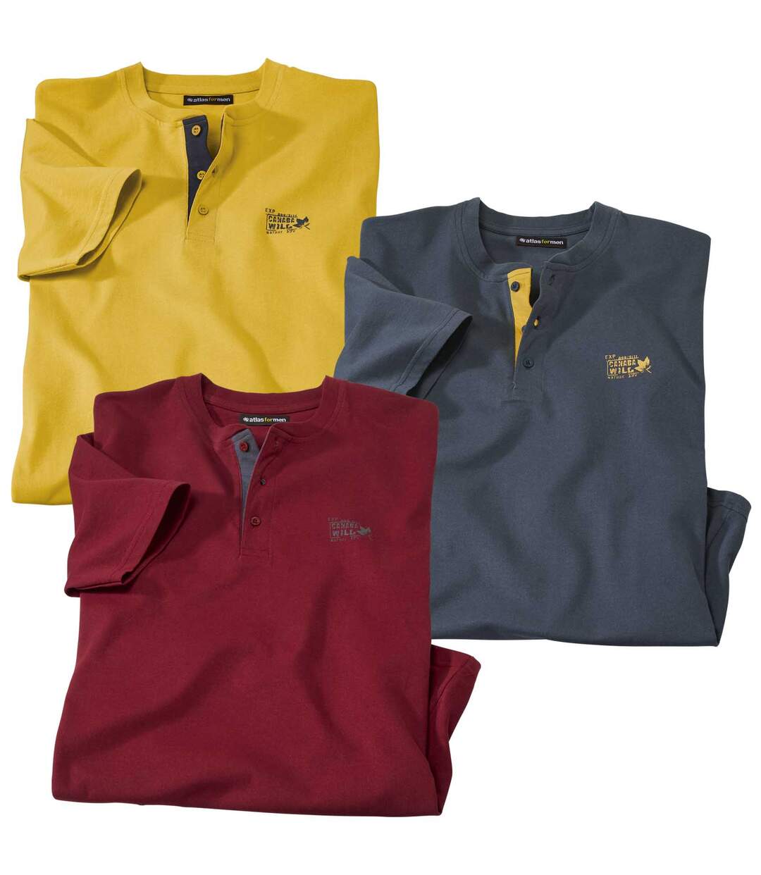 3er-Pack T-Shirts Canada Wild mit Henleykragen Atlas For Men